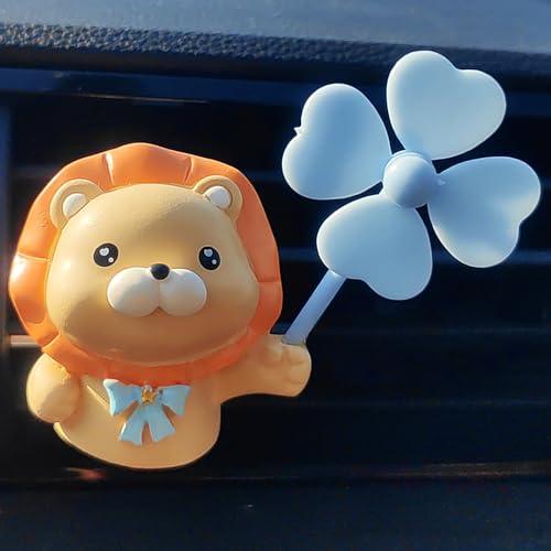 Cute Car Air Freshener Vent Clips, 3D Animal with Mini Fan Diffuser Vent Clip, Air Conditioning Decoration Car Accessories for Women and Men - color: Lion