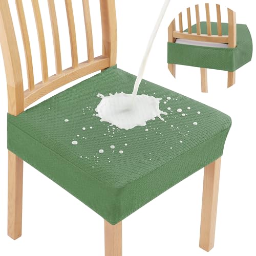 Smiry Waterproof Seat Covers for Dining Room Chairs Set of 2, Stretch Jacquard Removable Washable Chair Seat Slipcovers Protector, No Rear Covers, Green - color: Green, size: Set of 2