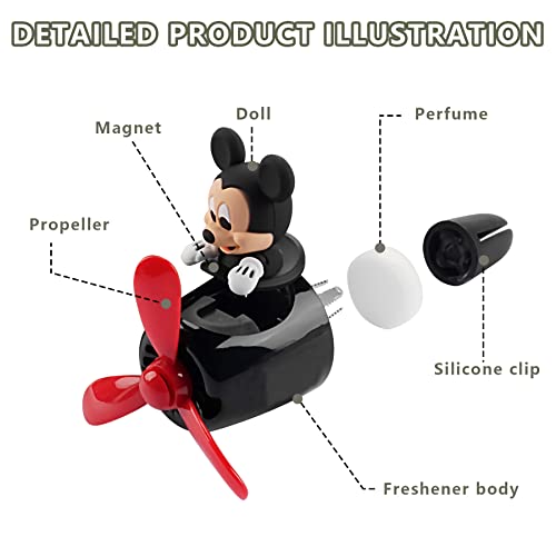 2Pcs Car Air Fresheners Cute Cartoon Mouse Pilot Men Women Car Perfume Rotating Propeller Automotive Air Outlet Fan Creative Diffuser Car Decoration (M.ickey+M.innie) - color: M.ickey+M.innie