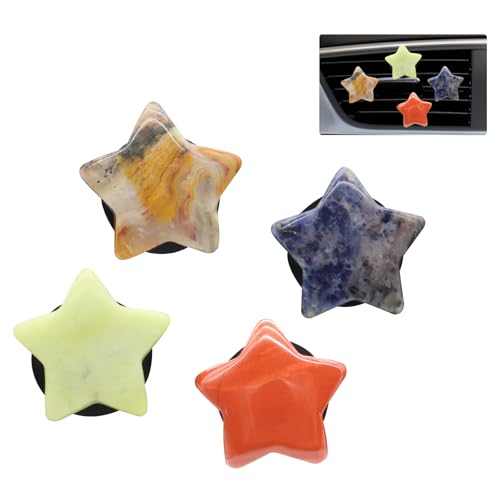 ORIESSE Boho Car Decor,4pcs Stars Car Air Freshener Vent Clips,Natural Stone Crystals Air Vent Clips,Hippie Decorations Accessories for Women,Best Wishes for Lover Friends