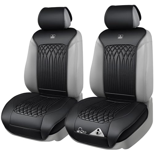 CAR PASS Car Seat Protector, Sideless Seat Covers for Cars, All Season Waterproof Nappa Leather Breathable Front Seats Cushion with Storage Pocket Universal Fit Vehicle Car SUV Truck, 2 Pack All Black - color: Black