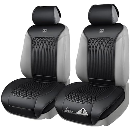 CAR PASS Car Seat Protector, Sideless Seat Covers for Cars, All Season Waterproof Nappa Leather Breathable Front Seats Cushion with Storage Pocket Universal Fit Vehicle Car SUV Truck, 2 Pack All Black - color: Black