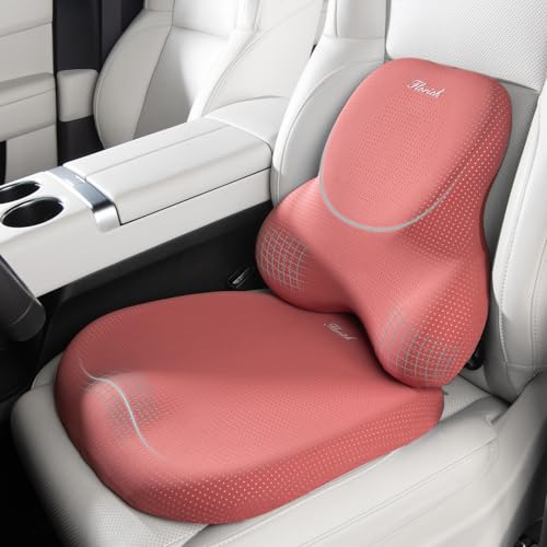 Car Seat Cushion and Lumbar Support Pillow for Office Chair Car, Ergonomic Memory Foam, Relieves Back Sciatica Pain, Pressure-Relieving Back Support for Car, Office Chair & Wheelchair - Red - color: Red, size: Seat Cushion&Lumbar Pillow