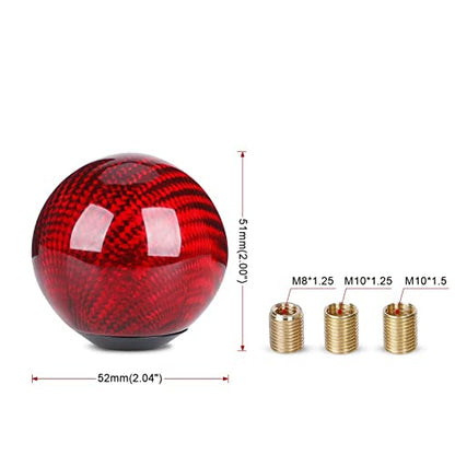 Carbon Fiber Shift Knob Gear,Universal Carbon Fiber Style Round Ball Shift Knob with 3 Adapter Shift Lever (Red) - color: Carbon Fiber(Red)
