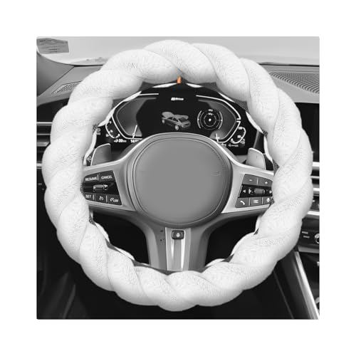 Fluffy Car Steering Wheel Cover, 15 Inch Anti-Slip Twisted Fuzzy Auto Wheel Protective Cover, Comfortable Soft Plush Steering Wheel Protector Interior Decor for Most Vehicles (White) - color: White