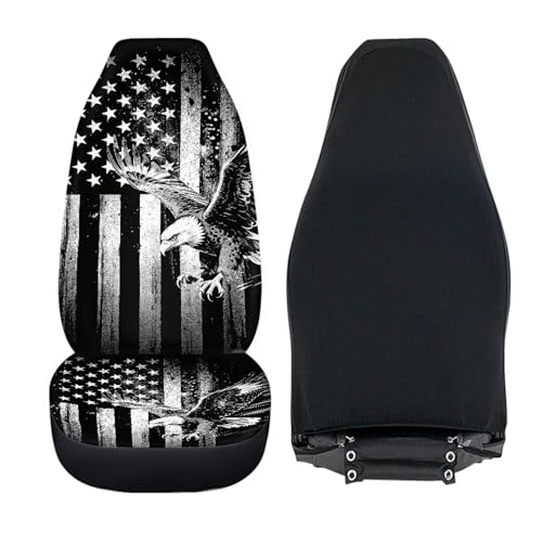 Dreaweet Black White American Eagle Car Seat Covers Front Seats Only Universal Washable 2 Piece Patriotic Car Accessories High Back Bucket Seat Covers for Most Cars SUV Trucks - color: Black White American Eagle
