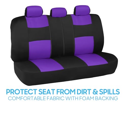 BDK PolyPro Car Seat Covers Full Set in Purple on Black, Front and Rear Split Bench Seat Covers for Cars, Easy to Install Car Seats Cover Set and Accessories for Auto Trucks Van SUV - Purple - color: Purple