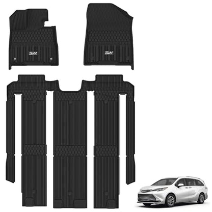 3W Floor Mats for Toyota Sienna 2021-2026 (Only for 7 Seat & Not Fit 25-26 Platinum Edition), TPE All Weather Custom Fit Floor Liner for Sienna XLE/XSE/Limited/Woodland Edition 1st, 2nd and 3rd Row - style: 1. Sienna 7 S|21-26|Floor Mats