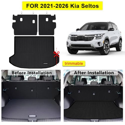 Cargo Mat for 2021-2025 2026 Kia Seltos & Backrest Mat,TPE All Weather Protection Car Trunk Mat Covering The Backrest Mat with Velcro Fastener Accessories