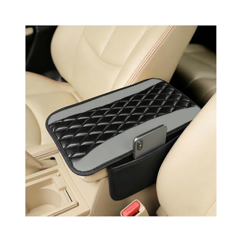 Car Center Console Cushion Pad, Universal Leather Waterproof Armrest Seat Box Cover Protector with 2 Side Storage Pocket,Comfortable Car Decor Accessories Fit for Most Vehicle SUV (Gray) - color: Gray
