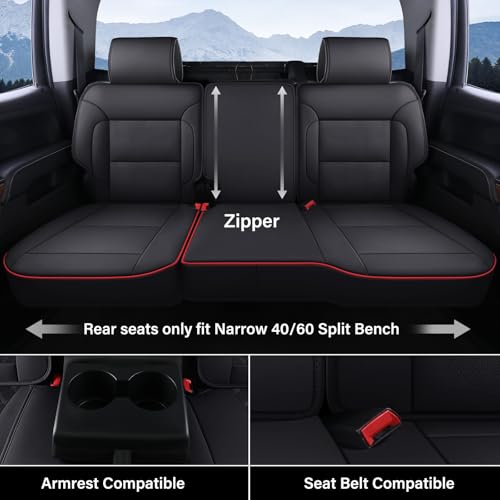 Coverado Chevy Silverado Seat Covers Full Set, Faux Leather Car Seat Covers Fit for 2014-2018 1500, 2015-2019 2500HD 3500HD Chevy Silverado GMC Sierra Crew Double Extended Cab (Red) - color: Red, size: FullSet(2014-2018)