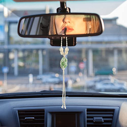 BBTO 4 Car Accessory Set, Steering Wheel Cover, Ceramic Coasters, Daisy Flower Clip Air Freshener, Crystal Hanging Ornament for Women(Sage Green)
