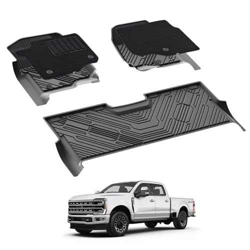 3W Floor Mats & Front Carpet for Ford Super Duty Crew Cab F-250 & F-350 & F-450 & F-550 (2017-2024 2025), All-Weather Storage TPE 1st & 2nd Row Liners, Bucket Seat Compatible, Not for Vinyl Floor - size: 2.F250 2017-2026 Floor Mats & Carpets