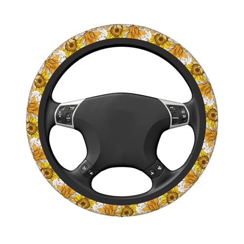 Sunflower Car Steering Wheel Cover, Non Slip Universal Wheel Protector Elastic 15 Inch Car Accessories for Men Women - color: sunlower
