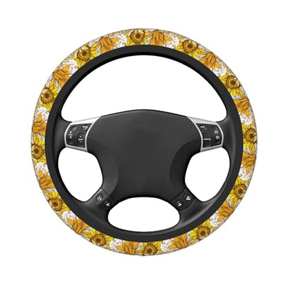 Sunflower Car Steering Wheel Cover, Non Slip Universal Wheel Protector Elastic 15 Inch Car Accessories for Men Women - color: sunlower