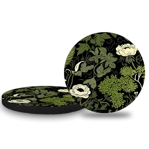 Car Cup Holder Coasters, 2 Pack – 2.75" Universal Auto Anti-Slip Insert Coaster, Rubber Car Coasters, Personalized Car Accessories for Women (Sage Green Floral and Plant) - color: Sage Green Floral and Plant