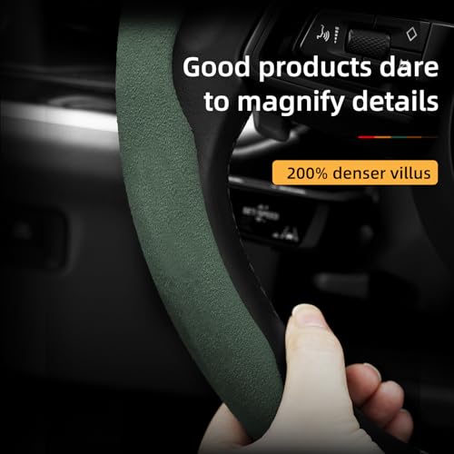 Suede Thin Car Steering Wheel Cover, 3 Piece, Fits 14-16 inch Round Steering Wheels, Green - color: Green, size: 3pcs: Fits Round Steering Wheels
