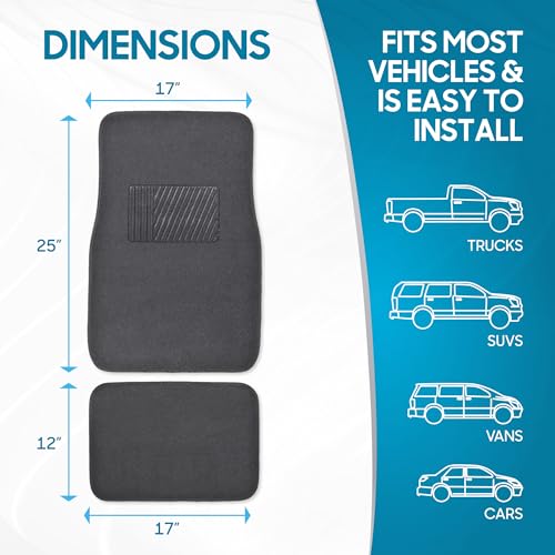 BDK MT-100-CC Classic Carpet Mats for Car SUV Van and Truck-Universal Fit Front and Rear Floor Protection with Heelpad (Gray Charcoal), Black - color: Black