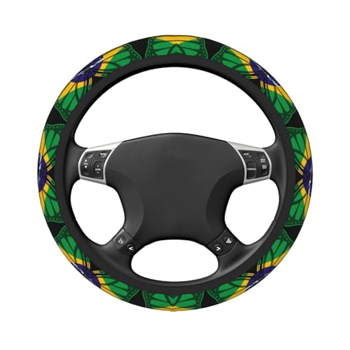 Butterfly Brazilian Flag Breathable Neoprene Steering Wheel Cover - Anti-Slip Floral Design Universal Fit for Cars/Trucks/Suvs (14.5"-15" Inch) - color: Butterfly Brazilian Flag