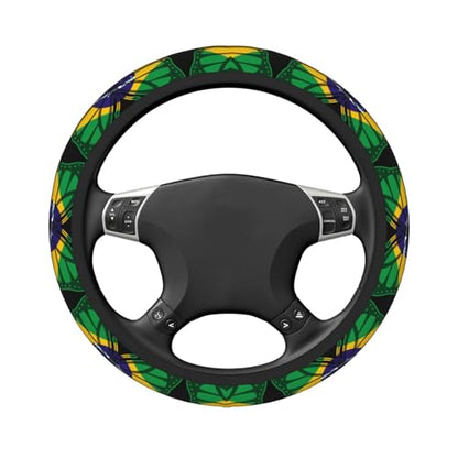 Butterfly Brazilian Flag Breathable Neoprene Steering Wheel Cover - Anti-Slip Floral Design Universal Fit for Cars/Trucks/Suvs (14.5"-15" Inch) - color: Butterfly Brazilian Flag