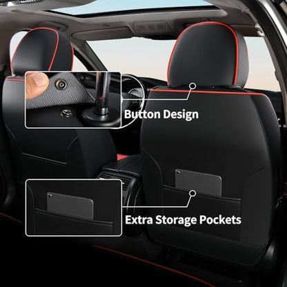 Car Seat Covers Front Set, Black Car Seat Cover, Breathable Premium Leather Seat Covers, Automotive Vehicle Seat Covers for Cars Trucks Vans SUVs Sedans (Black&red line) - color: New Black&red line, size: Frontpair