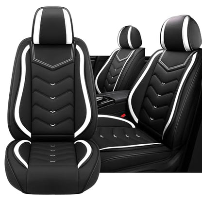 Car Seat Cover for KIA Soul 2010-2025, Driver's Seat Covers,Non-Slip Waterproof seat Cover,Wear-Resistant Nappa Leather car seat Covers. (Standard 2 Seats/Black White) - color: Black White, size: Standard 2 Seats