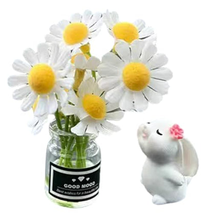 1 Set Car Dashboard Decorations, Mini Daisy Flower in Vase with Bunny, Self Adhesive Ornament for Car Interior and Dashboard Decor