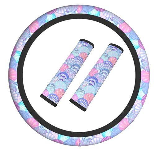Mermaid Steering Wheel Cover Elastic Non-Slip Car Steering Wheel Covers with Seat Belt Shoulder Pad for Women Men - color: Mermaid