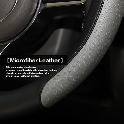 Steering Wheel Cover, Microfiber Leather Splicing with Classic Embossing,Contrasting Colors Anti-Slip Breathable Auto Car Steering Wheel Cover Fit 15 Inch Car Wheel Protector (Black&Gray) - color: Black&Gray