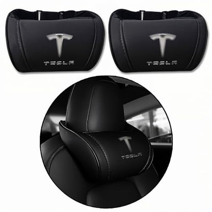 Car Headrest Neck Pillow Support Ergonomic, with Valve Stem Covers Accessory for Driving Seat Fatigue Relief Compatible with Model S X 3 Y & Cybertruck - 2 Pieces - color: A. Black Ver. 4