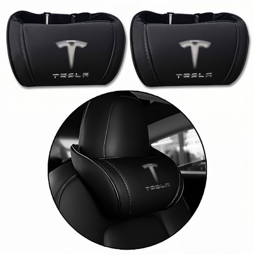 Car Headrest Neck Pillow Support Ergonomic, with Valve Stem Covers Accessory for Driving Seat Fatigue Relief Compatible with Model S X 3 Y & Cybertruck - 2 Pieces - color: A. Black Ver. 4