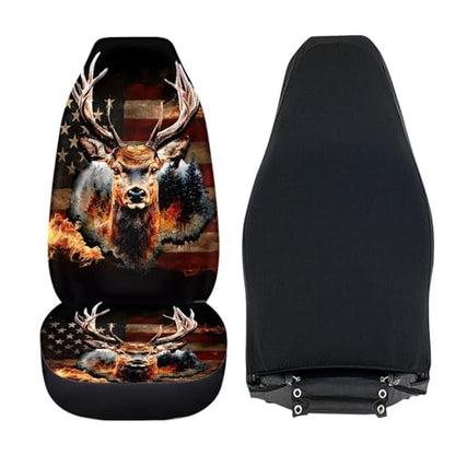 American Flag Patriot 2 Piece Car Seat Covers for Men Women Front Seats Only Auto Seat Protector Deer Print Universal Fit Most Truck SUV Van Car Accessories - color: American Flag Deer