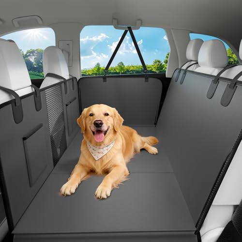 Hard Bottom Dog Car Seat Cover for Back Seat, 52"x65" Waterproof PU Leather Hammock with Side Flaps, Non-Slip Heavy Duty Protector for SUVs & Mid-Size Trucks, Supports Up to 450 lbs – Gray - color: Dark Gray, size: 52"×65" | Sedans, SUVs & Mid-Size Trucks