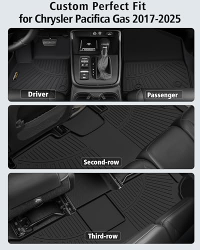 Floor Mats & Cargo Liner for Chrysler Pacifica 2017-2025 2026 Gas 7-Seater Touring (Non Hybrid&Non Pinnacle) All Weather TPE Rubber Trunk Mat Automotive Floor Liners for Pacifica Fuel 2025 Accessories - size: For Chrysler Pacifica Gas 2017-2026