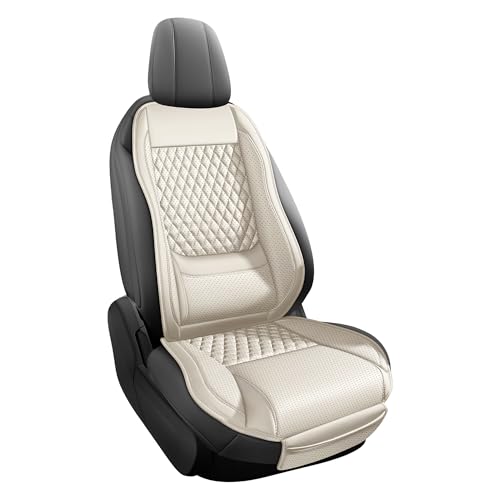 Premium Perforated Napa Leather Car Seat Covers Semi Universal Fit with Lumbar Support, Storage Bag for SUV Sedan Truck (Light Beige, Front Row Single seat) - color: light beige, size: front row single seat