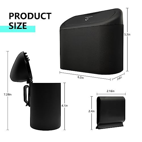Car Trash Can with 3 Rolls Trash Bags, 1.2 Gallon Vehicle Garbage Bin with Lid & Leak-Proof Design, Portable Auto Waste Container for Cars/Trucks/SUVs, Hangs on Seat or Console (Black) - color: Black