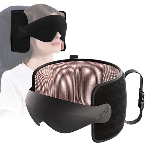 Travel Pillow for Airplane, Travel Pillow with Seat Strap and 3D Eye Mask to Firm Head, 360°Support Headrest No Bobblehead, Travel Essentials for Long Flight,Car Road Trip,Mottled Red