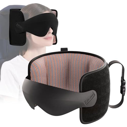 Travel Pillow for Airplane, Travel Pillow with Seat Strap and 3D Eye Mask to Firm Head, 360°Support Headrest No Bobblehead, Travel Essentials for Long Flight,Car Road Trip,Mottled Red
