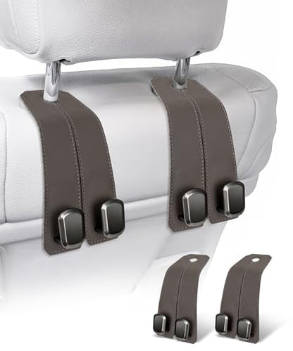 Luxurious Leather Car Purse Holder Hooks - 2PCS Multifunctional Headrest Hangers for Seat Back Storage (Brown) - color: BROWN 2Pack