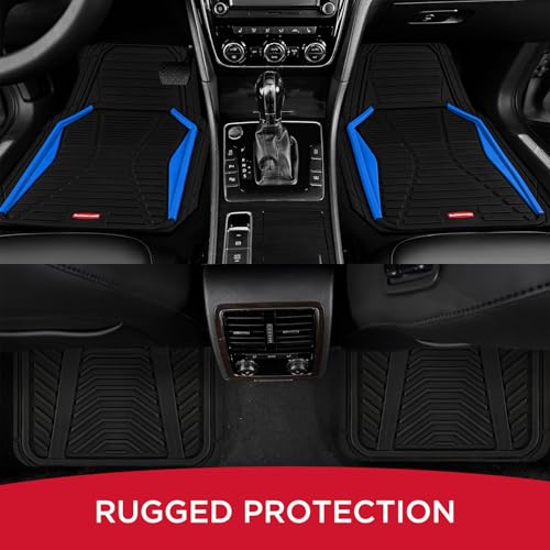 Rubbermaid Car Mat Full Set All-Weather Heavy-Duty 4 Pieces– Trim-to-Fit Universal Car Mats Full Set – Waterproof Rubber Floor Liners for Most Trucks, SUVs, Vans, and Sedans-Blue - color: Blue