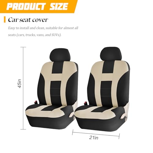 Car Seat Covers for Front Seat, Polyester Breathable Washable Elastic, Vehicle Seats Protector with Removable Headrest, Universal for Most Vans, Trucks, SUVs (Black/Beige) - color: Black/Beige
