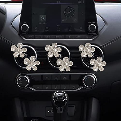 Bling Flower Air Vent Clips, 6 Pcs Cute Daisy Air Fresheners, Diffuser With Rhinestone Interior Decoration Charm, Diamond Decor Accessories for Women Girls