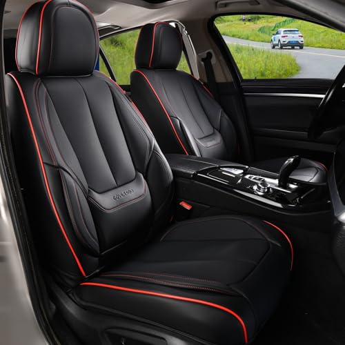 Coverado Seat Covers, Car Seat Covers Front Seats, Car Seat Cover, Car Seat Protector Waterproof, Car Seat Cushion Nappa Leather, Black Seat Covers Carseat Cover Universal Fit for Most Cars - color: BlackRedLine, size: Front