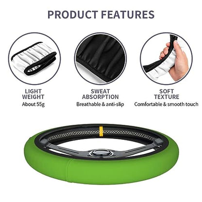 Elastic Stretch Steering Wheel Cover,Warm in Winter and Cool in Summer, Car Universal 15 inch, Microfiber Breathable Ice Silk, Anti-Slip, Odorless, Easy Carry,Green - color: Green