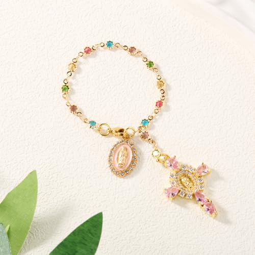 Virgen De Guadalupe Car Charm - Steering Wheel Accessory & Rearview Mirror Hanging, Cross Pendant Automotive Protection Decor - color: Gold