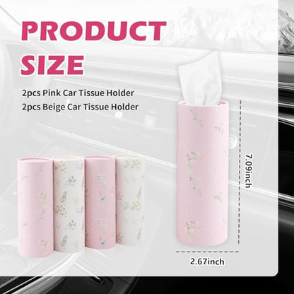 4PCS Cars Tissue Holder,Refillable & Pull-Out Car Tissues Cylinder with 50-Count Per Box,Exquisite Cup Holder Tissues for Cars with Easy Open Lid for Travel and Daily Use