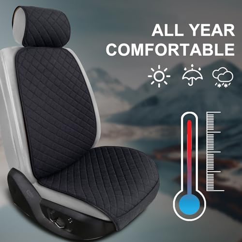 Linen Car Seat Covers Front Seat Covers Breathable Cloth Fabric Car Seat Protector - Universal Fit for Cars, Vans, SUVs, Trucks - 2 Units - Black