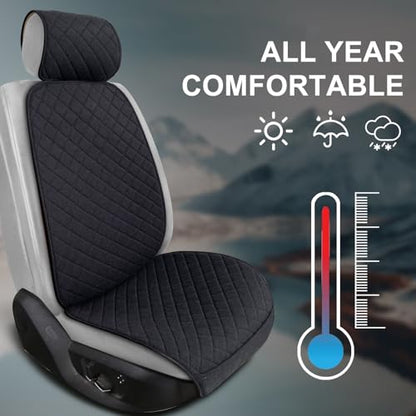 Linen Car Seat Covers Front Seat Covers Breathable Cloth Fabric Car Seat Protector - Universal Fit for Cars, Vans, SUVs, Trucks - 2 Units - Black