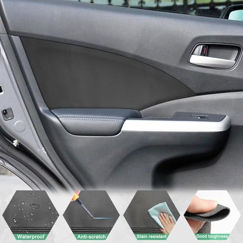 4PCS Door Panel Cover Compatible with Honda CRV 2012-2016 Front and Back Vinyl Leather Insert Cards Protector Trim Black (Only Leather Part)