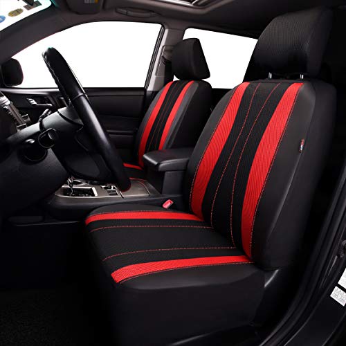 Flying Banner car seat Covers Full Set Faux Leather Air Mesh Breathable Man Lady Airbag Compatible Rear Bench Split 40/60 50/50 60/40 Truck Pick Up (Full Set - Low Back, Black Red) - color: Black Red